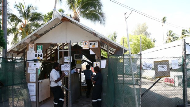 The front entrance of Australia's asylum seeker detention centre on Manus Island, Papua New Guinea.