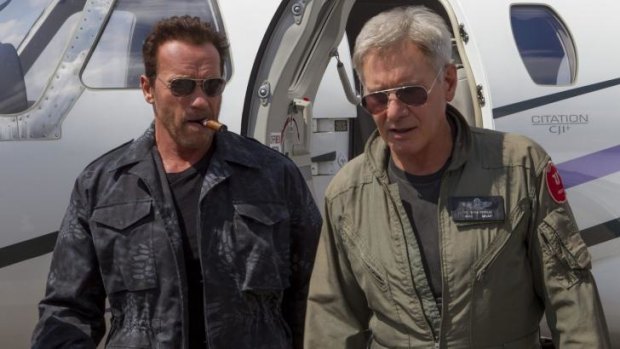 The movie, the third in the series, features serious Hollywood heavyweights such as Arnold Schwarzenegger (left) and Harrison Ford. 