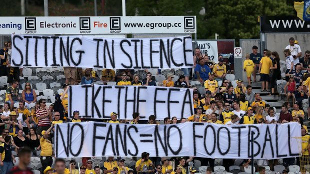 Standing up: Central Coast Mariners fans protested with a silent offering in the game against Western Sydney.