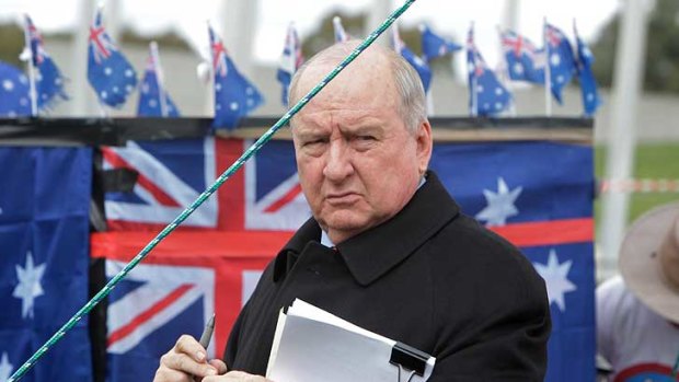 Angry mode ... Alan Jones at today's rally in Canberra.