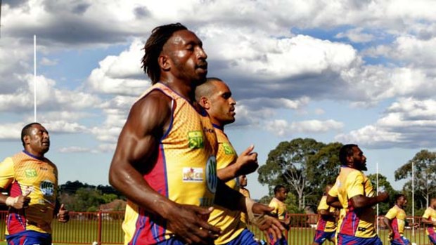 Expect the unexpected ... second-rower David Loko trains with the Kumuls before the weekend’s clash with the Kangaroos. The Australian way of life is alien to many of the PNG squad.