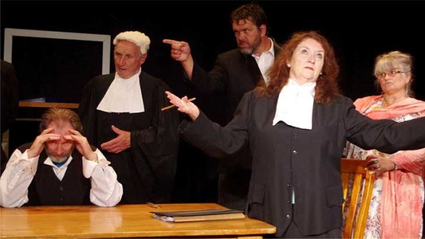 Tim Prosser, left, is C.Y. O’Connor in <i>The Trial of C.Y. O’Connor</i> with Norm Heath as the judge, Justin McAllister as John Forrest, Trish Theisinger as the defence counsel and Francesca Meehan as Kathleen O’Connor.
