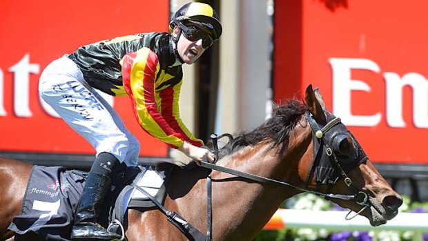 Tommy Berry guides Kirramosa home in the Wakeful Stakes.