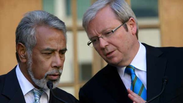 Xanana Gusmao and Kevin Rudd in Canberra yesterday.