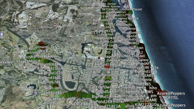 Wi-Fi access points mapped out on the Gold Coast.