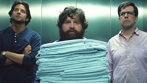 The final bender: Bradley Cooper, Zach Galifianakis and Ed Helms return for The Hangover Part III. The first two films grossed $US1.04 billion.
