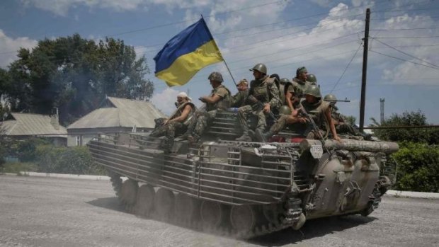 Ukrainian troops in the eastern Ukrainian town of Seversk.