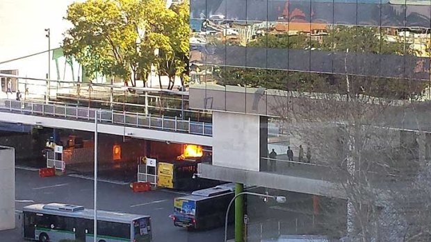 The bus could be seen in flames inside the 'D' depot at the station