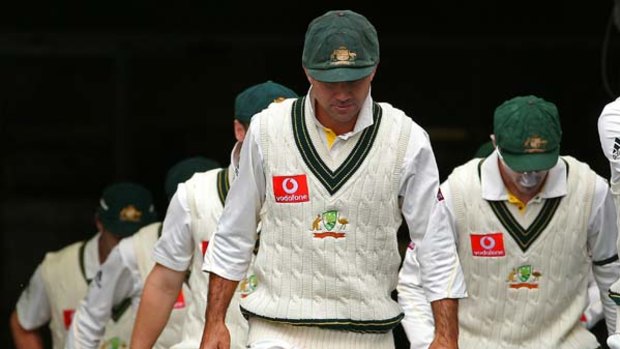 Ricky Ponting leads Australia on to the field on day two of the Fourth Test.