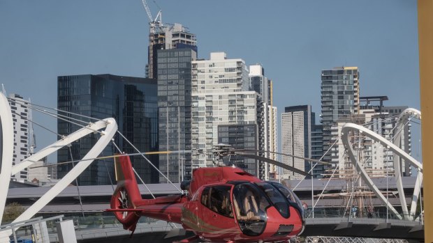 A Microflite Helicopter at the North Wharf helipad.