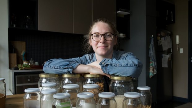 Hannah Thiem at home in Sydney, with some of the items she buys in bulk to avoid disposable packaging.