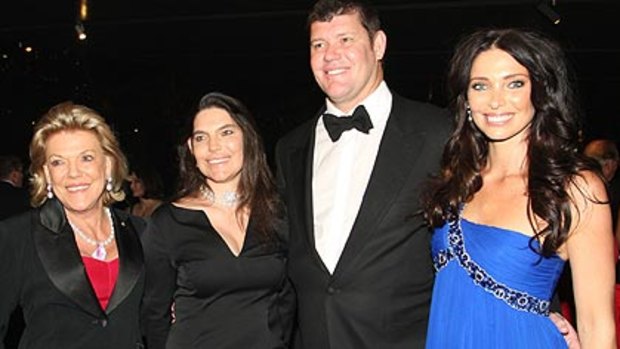 James and Erica Packer with his mother  Ros and sister Gretel.