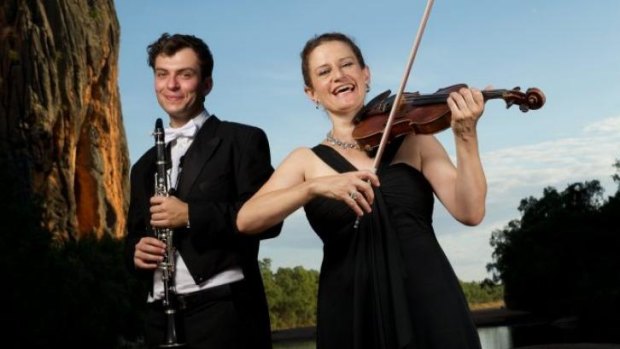 Making music: Kirsten Williams, associate concertmaster and Alexei Dupressoir, from the Sydney Symphony Orchestra  in Windjana Gorge.