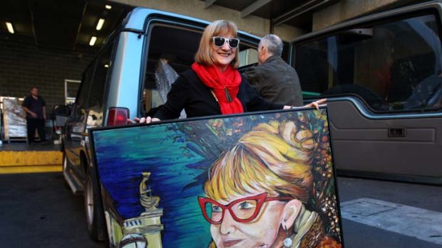 Artist Lana McLean with her Archibald Prize entry at the Art Gallery of New South Wales in Sydney yesterday.