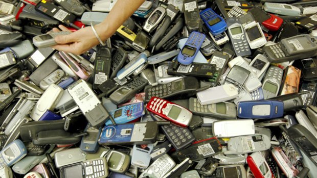 Old mobile phones are gathered for recycling under the Mobile Muster mobile phone recycling program.