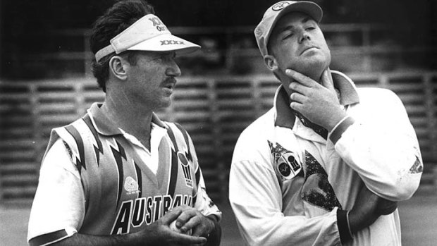 Golden days: Australian cricket captain Allan Border and Shane Warne during training at the SCG on January 22, 1994.
