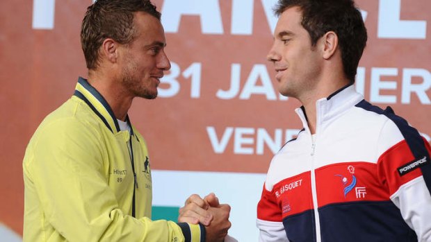 "He has a big serve, big forehand and he has nothing to lose": France's Richard Gasquet (left) on Australian youngster Nick Kyrgios. Lleyton Hewitt (right) will face Jo-Wilfried Tsonga in the other singles match.