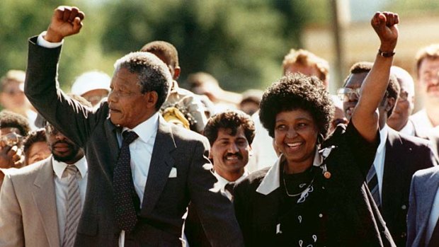 Free at last: Nelson Mandela and wife Winnie leave Robben Island prison in 1990.