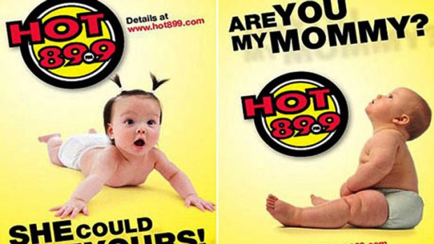 Baby be mine ... an advertisement for Hot 89.9's "Win A Baby" competition, which is offering fertility treatments as a prize.