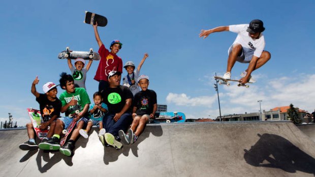 Look at me: Skateboarder Kane Stone-Kelly, 14, of Hoppers Crossing, had an enthusiastic audience - both on site at the skate park and via the webcams.