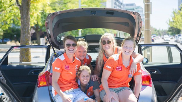 Canberra's five GWS AFL Women's players, Jess Bibby, Ellie Brush, Hannah Wallett, Britt Tully and Ella Ross have been carpooling and heading up to Sydney every week for training and games. 