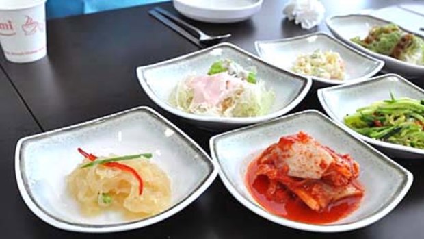 Kimchi, South Korea's ever-present spicy fermented cabbage dish.
