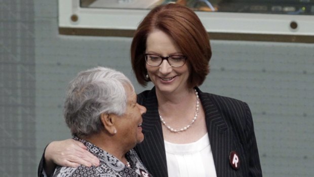 Julia Gillard meets Lowitja O'Donoghue yesterday.