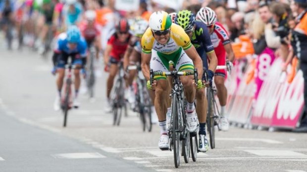 Classic finish: Australia's Simon Gerrans grits his teeth at the finish of the Liege-Bastogne-Liege one-day classic.