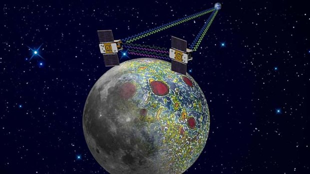 An artist's impression of Ebb and Flow mapping the lunar gravity field.