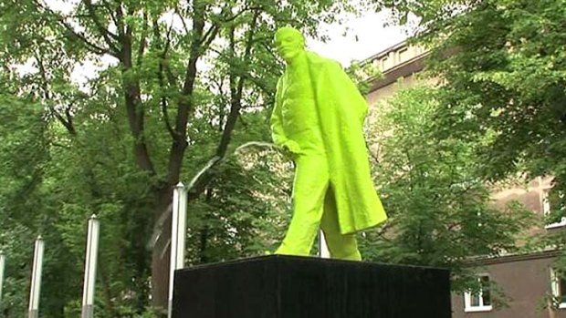 The urinating Lenin statue in the former Soviet town.