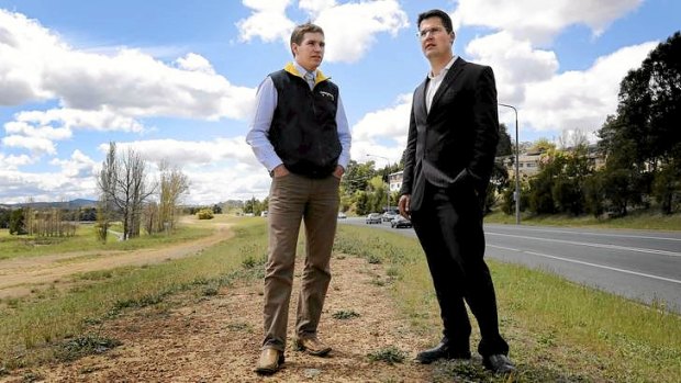 Liberals transport spokesman Alistair Coe and party leader Zed Seselja on William Slim Drive.