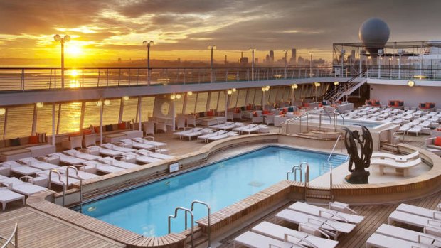 Watch the sunset on the Crystal Symphony pool deck.