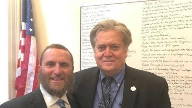 Donald Trump's strategist Steve Bannon poses with Rabbi Shmuley Boteach
