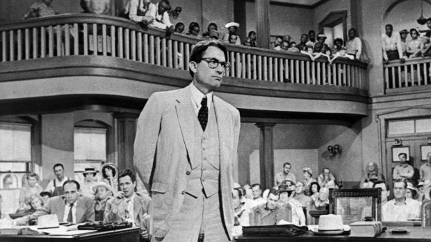 Gregory Peck plays lawyer Atticus Finch in the 1962 film version of <i>To Kill A Mockingbird</i>.