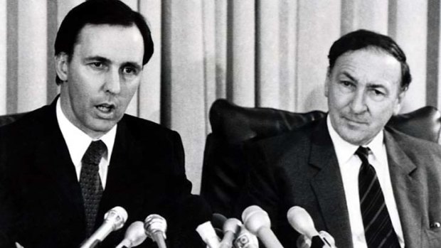 "Keating had wanted [John] Stone to appear beside him in the historic press conference that followed. He had to make do with Bob Johnston, right.