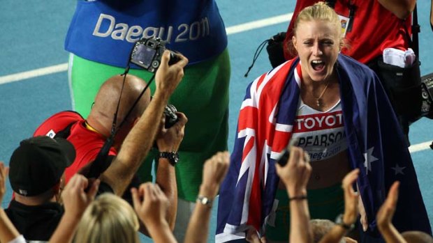 Triumph &#8230; Sally Pearson at the world championships.