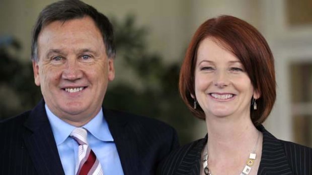 Julia Gillard with partner Tim Mathieson at Government House. <i>Photo: Reuters</i>