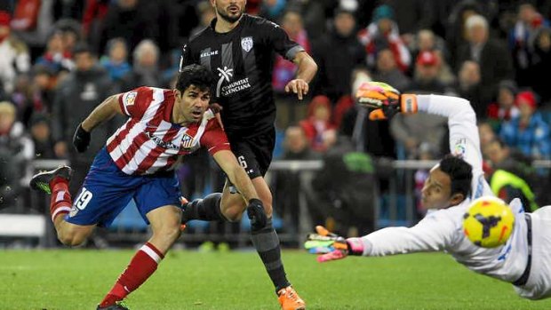 Diego Costa of Atletico Madrid wreaked havoc with the Levante defence.