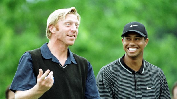 Boris Becker and Tiger Woods in 2001 in Germany.