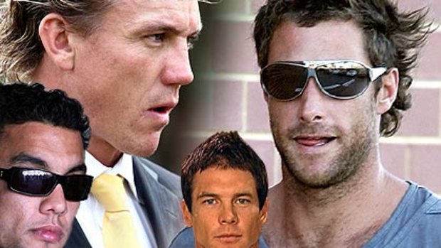 Famous, for all the wrong reasons (clockwise from bottom left) Daniel Kerr, Daniel Chick, Chad Fletcher and Ben Cousins.