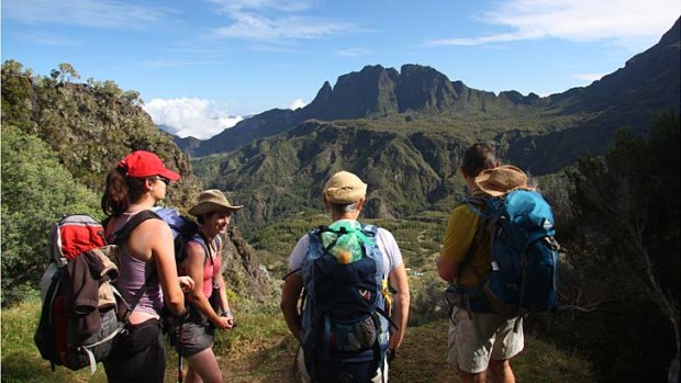 Garden island ... hikers survey Cirque de Mafate.