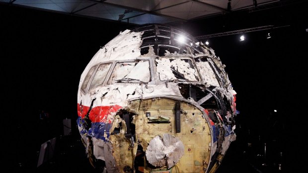 The wreckage of MH17, pictured at the Gilze-Rijen Military Base in the Netherlands. 