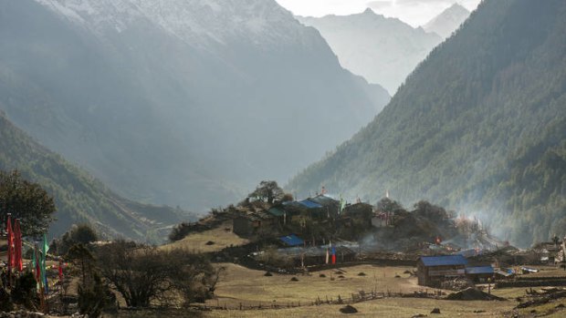 A village overlooking the valley near Lho on the Manaslu Circuit.