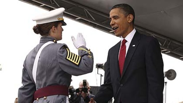 Global leadership ... a West Point cadet salutes Mr Obama