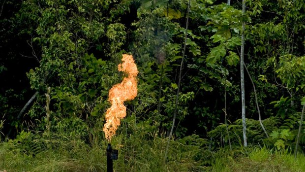 Gas is flared off from an oil facility near Yasuni National Park in Orellana Province, Ecuador.