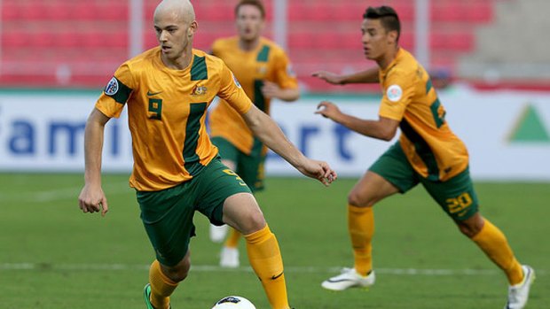 Dylan Tombides in action for the Socceroos at the AFC U-22 Championship.