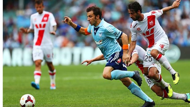 Alessandro del Piero on route to scoring a sensational goal for Sydney FC against the Melbourne Heart last week.
