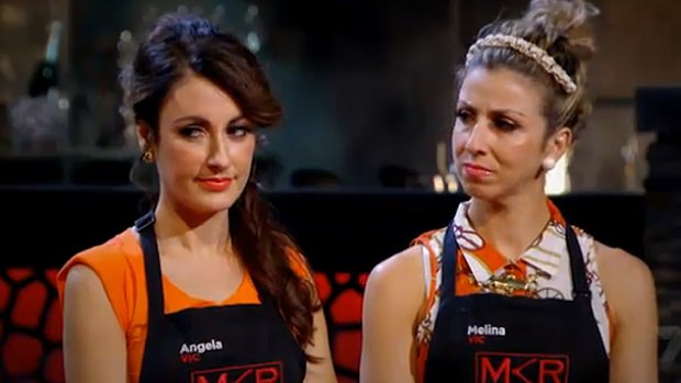 If looks could kill ... Angela, left and Melina, have made no secret of their beef with Ashlee and Sophia during MKR.