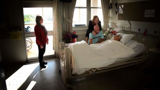 Someone to watch over me: Patsy Hanson and Clare and Bernard Fisher visit their mother at Bethlehem Hospital in Caulfield.