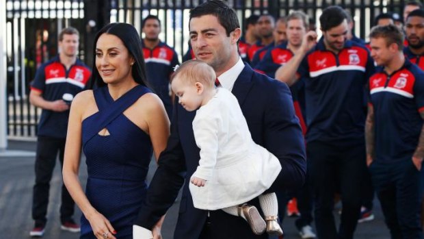 Taking the plunge: Anthony Minichiello was supported by his wife Terry and daughter Azura in making his retirement announcement.